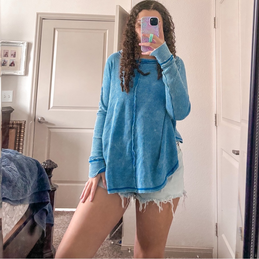 Ocean blue waffle knit top💙